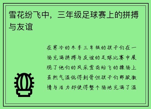 雪花纷飞中，三年级足球赛上的拼搏与友谊