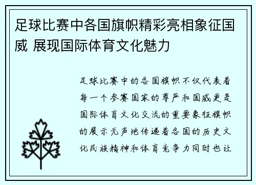 足球比赛中各国旗帜精彩亮相象征国威 展现国际体育文化魅力