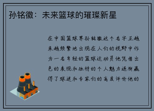 孙铭徽：未来篮球的璀璨新星