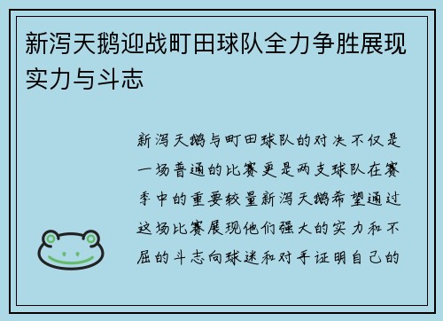 新泻天鹅迎战町田球队全力争胜展现实力与斗志