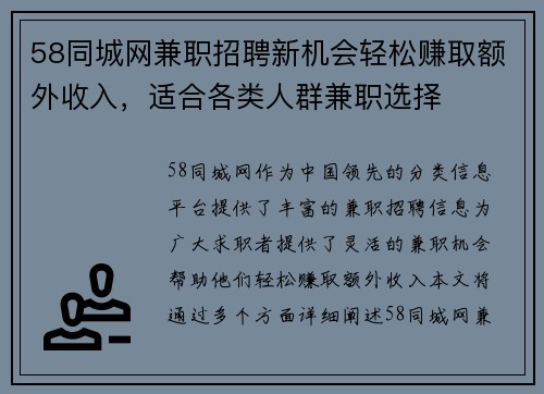 58同城网兼职招聘新机会轻松赚取额外收入，适合各类人群兼职选择