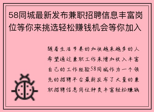 58同城最新发布兼职招聘信息丰富岗位等你来挑选轻松赚钱机会等你加入