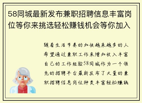 58同城最新发布兼职招聘信息丰富岗位等你来挑选轻松赚钱机会等你加入