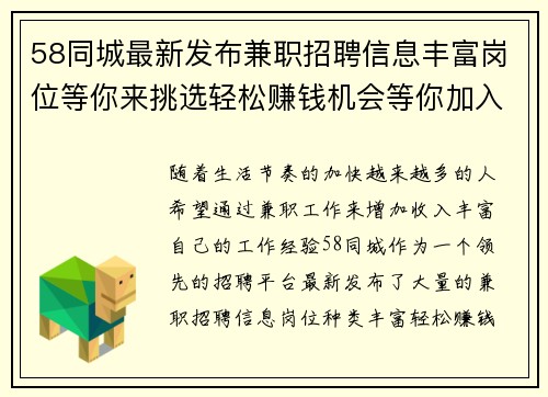 58同城最新发布兼职招聘信息丰富岗位等你来挑选轻松赚钱机会等你加入