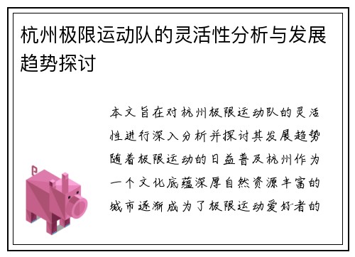 杭州极限运动队的灵活性分析与发展趋势探讨