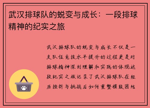 武汉排球队的蜕变与成长：一段排球精神的纪实之旅